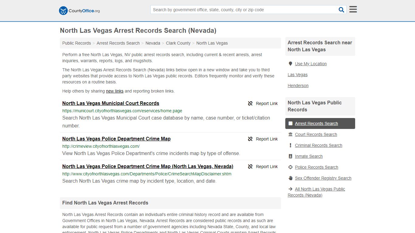 North Las Vegas Arrest Records Search (Nevada) - County Office