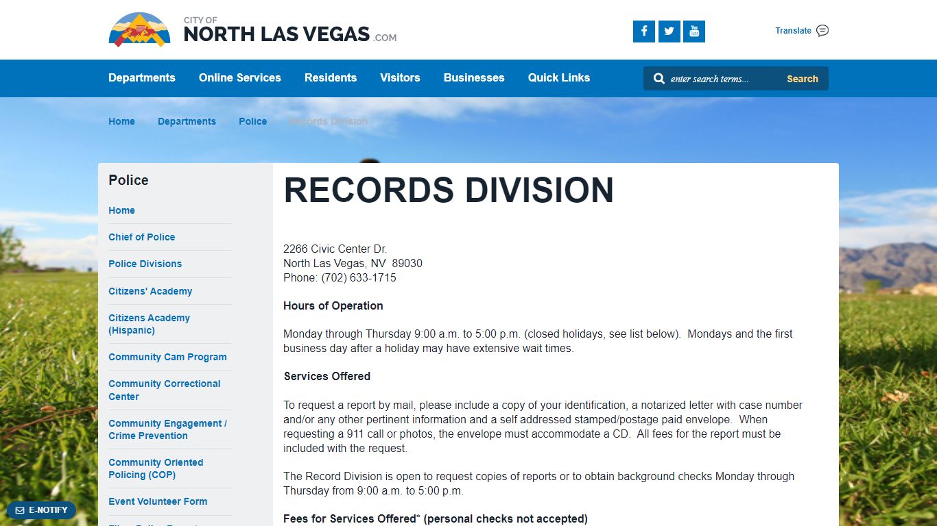 Records Division - North Las Vegas, Nevada